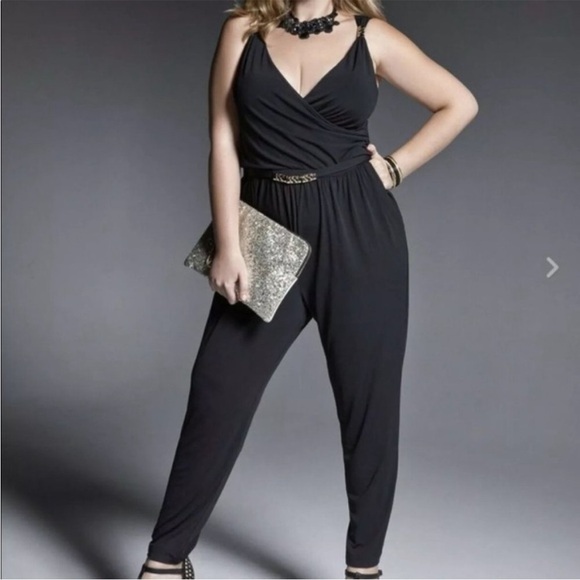 Torrid Black Jumpsuit Gold Hardware Surplice Neckline Plus Size 3X - Picture 2 of 9